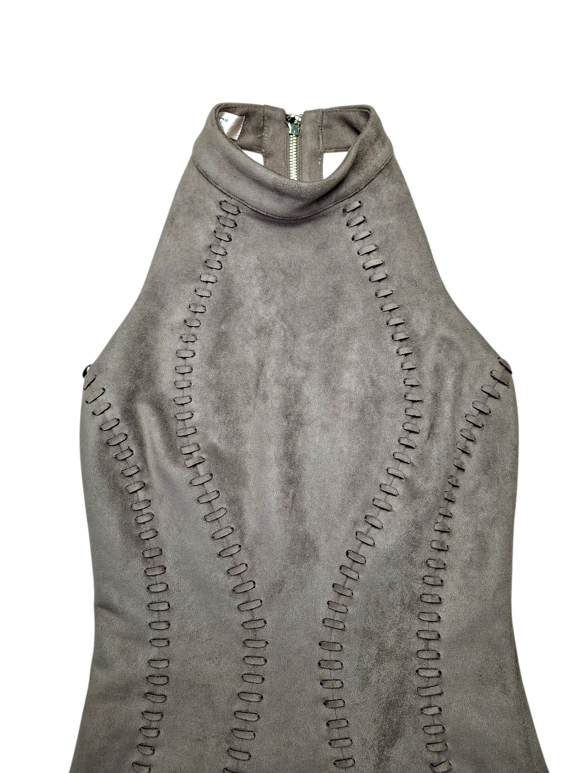 House of CB House of CB Richere Taupe Faux Suede Halter Mini Dress Size XS / US 0-2 / IT 36-38 - 2 Thumbnail