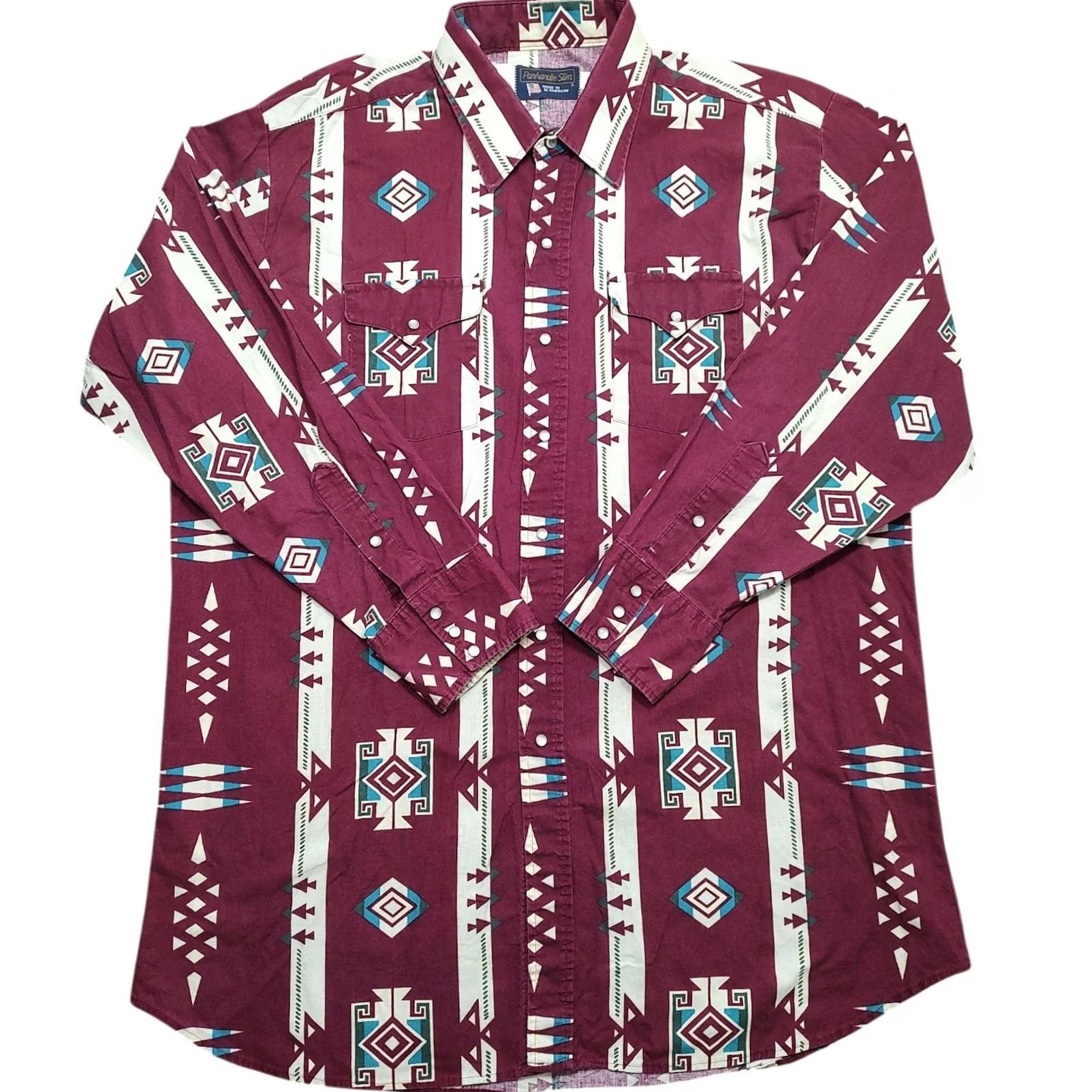 Vintage VINTAGE Panhandle Slim Button-Up Shirt Mens XL Red Aztec Geometric 90s Western Cowboy Casual Workwear Long Sleeve Chest 52 in Pocketed Size US XL / EU 56 / 4 - 2 Thumbnail