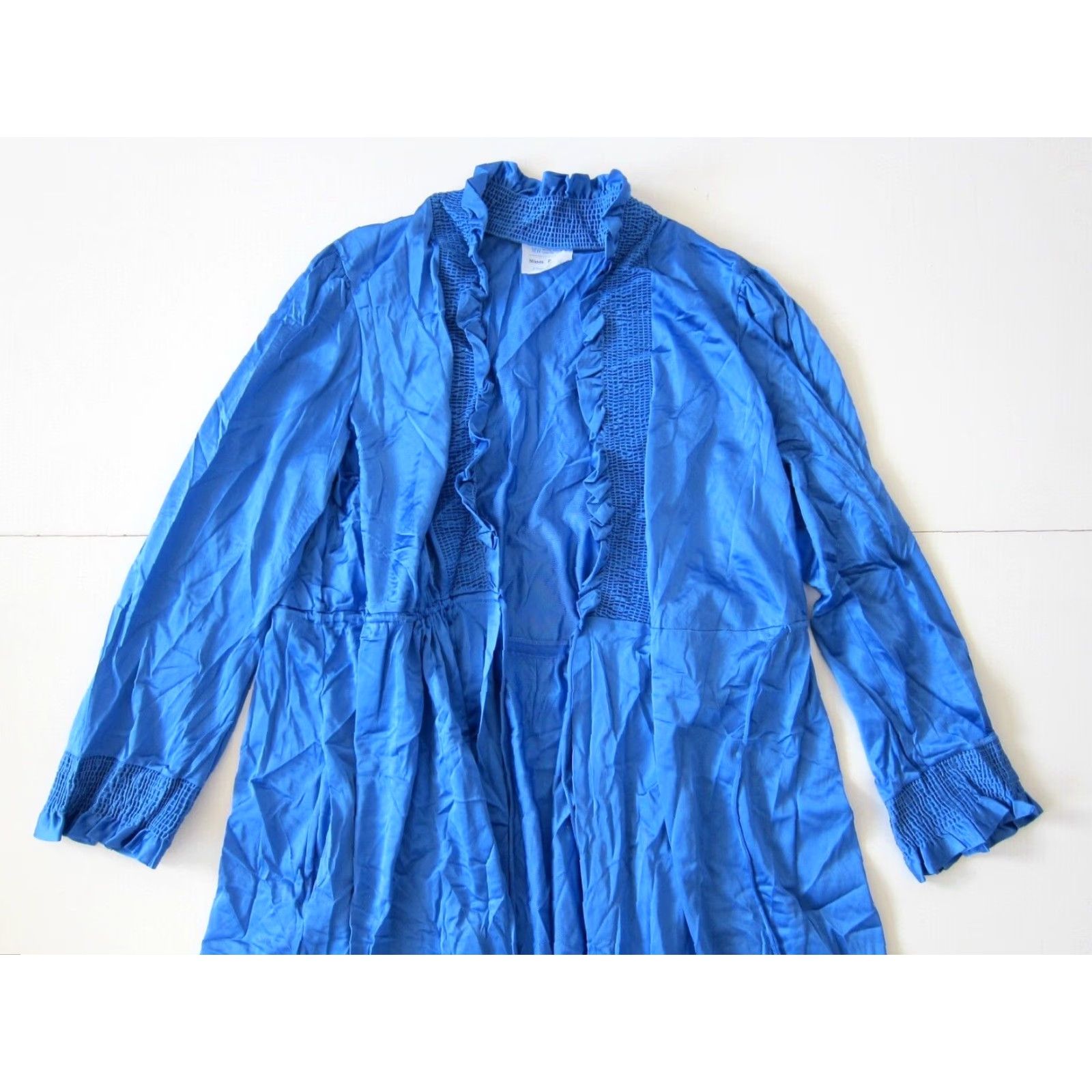 JCPenney VINTAGE JCPenney Nightgown Robe Blue Satin Ruffle Long Maxi 46" Shoulder to Bottom Lingerie Medium Women Size ONE SIZE - 3 Thumbnail