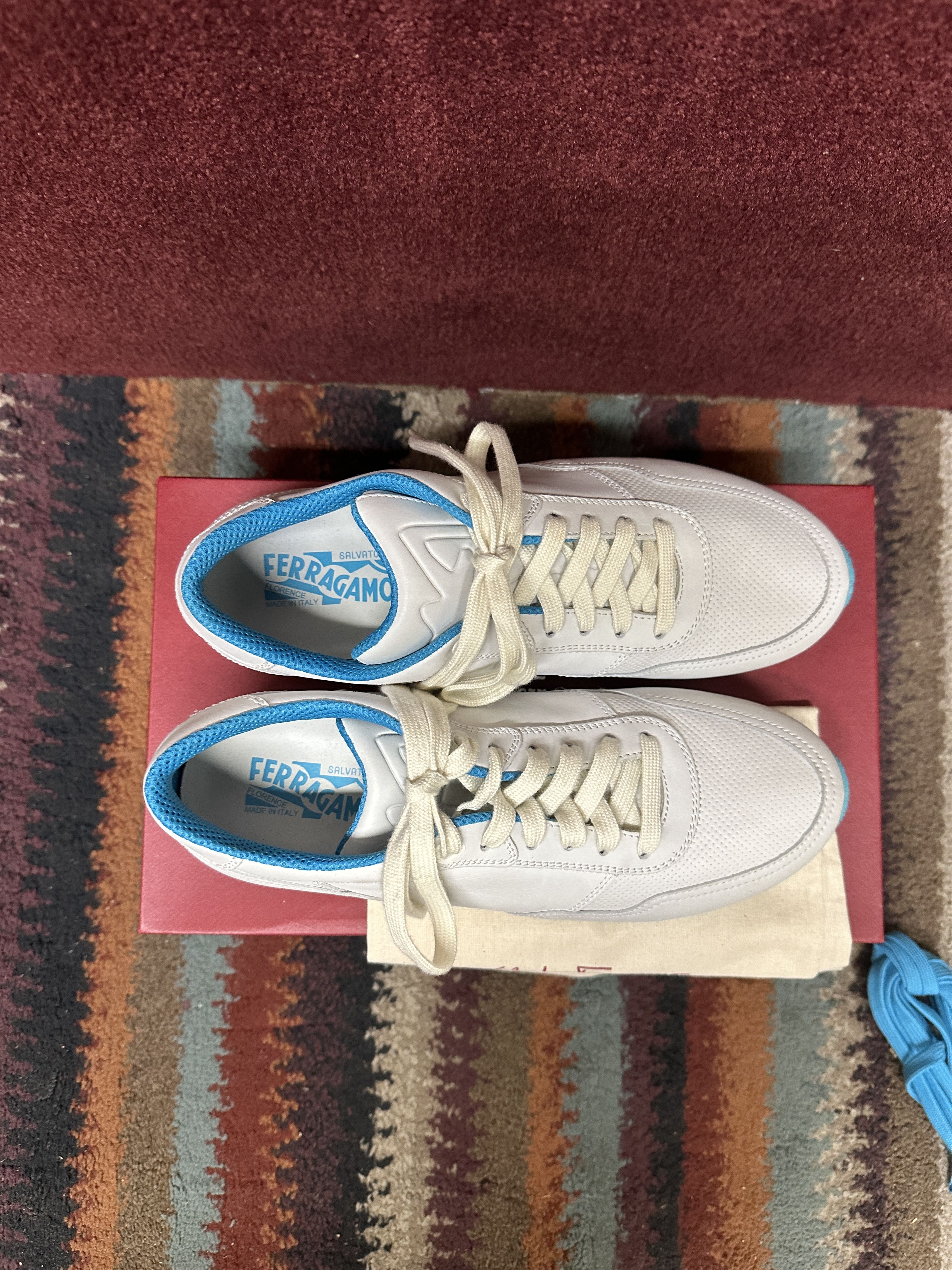 Salvatore Ferragamo Ferragamo Tower Light Grey Leather Sneakers, with blue trim Size US 8.5 / EU 41-42 - 3 Thumbnail