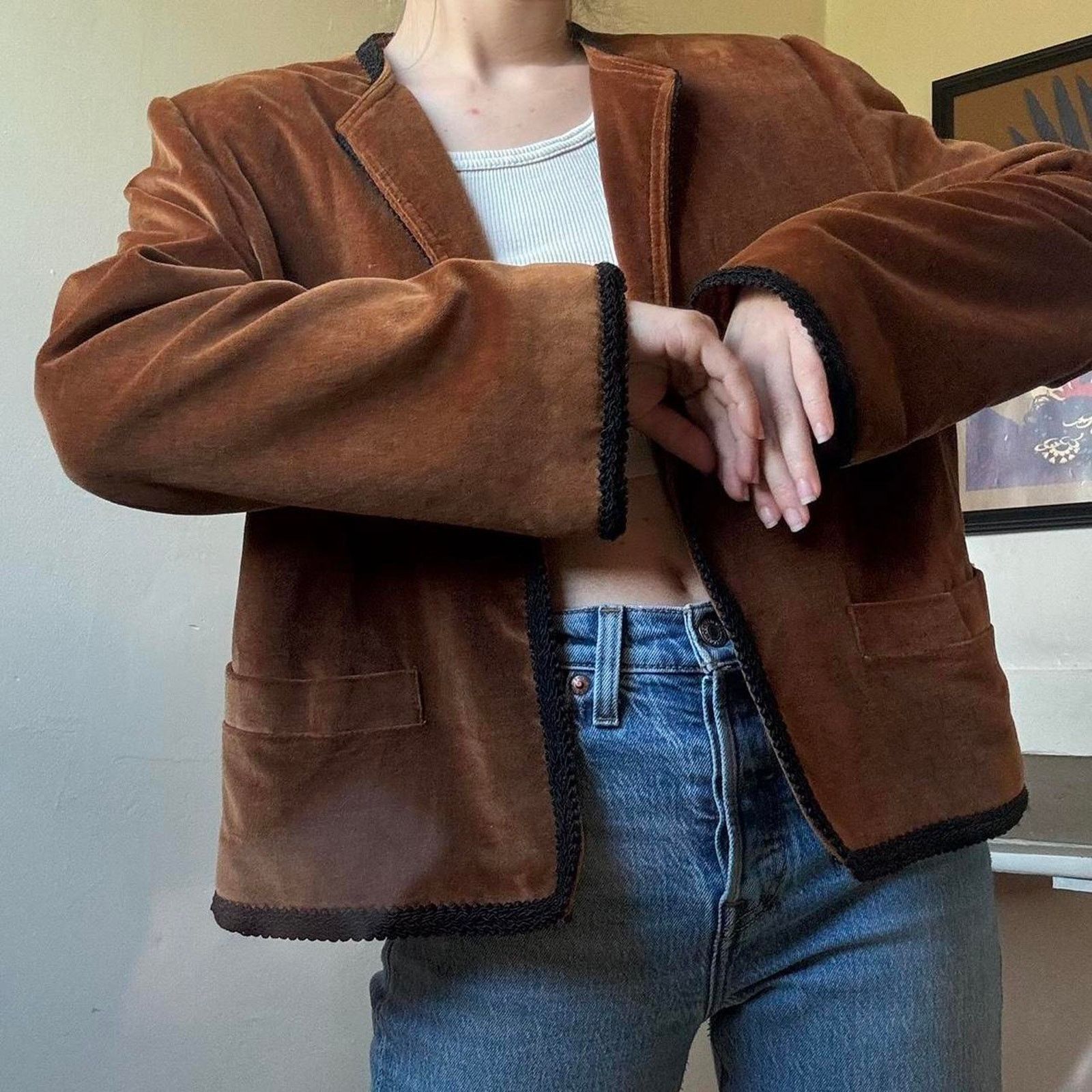 Vintage Vintage Intuitions Brown Velvet Coat 10 Preppy Blazer Size L / US 10 / IT 46 - 4 Thumbnail