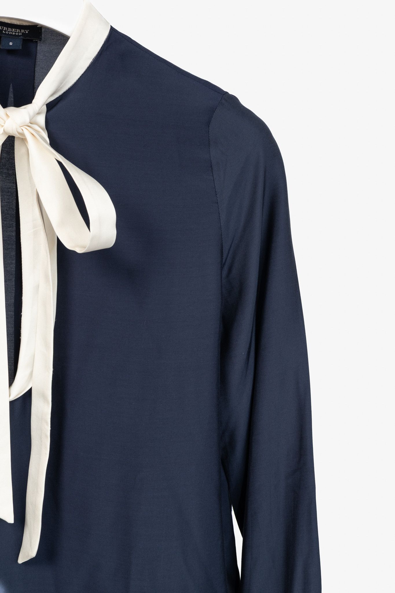 Burberry Burberry Navy Rayon Tie-Neck Long-Sleeve Blouse Size S / US 4 / IT 40 - 6 Thumbnail