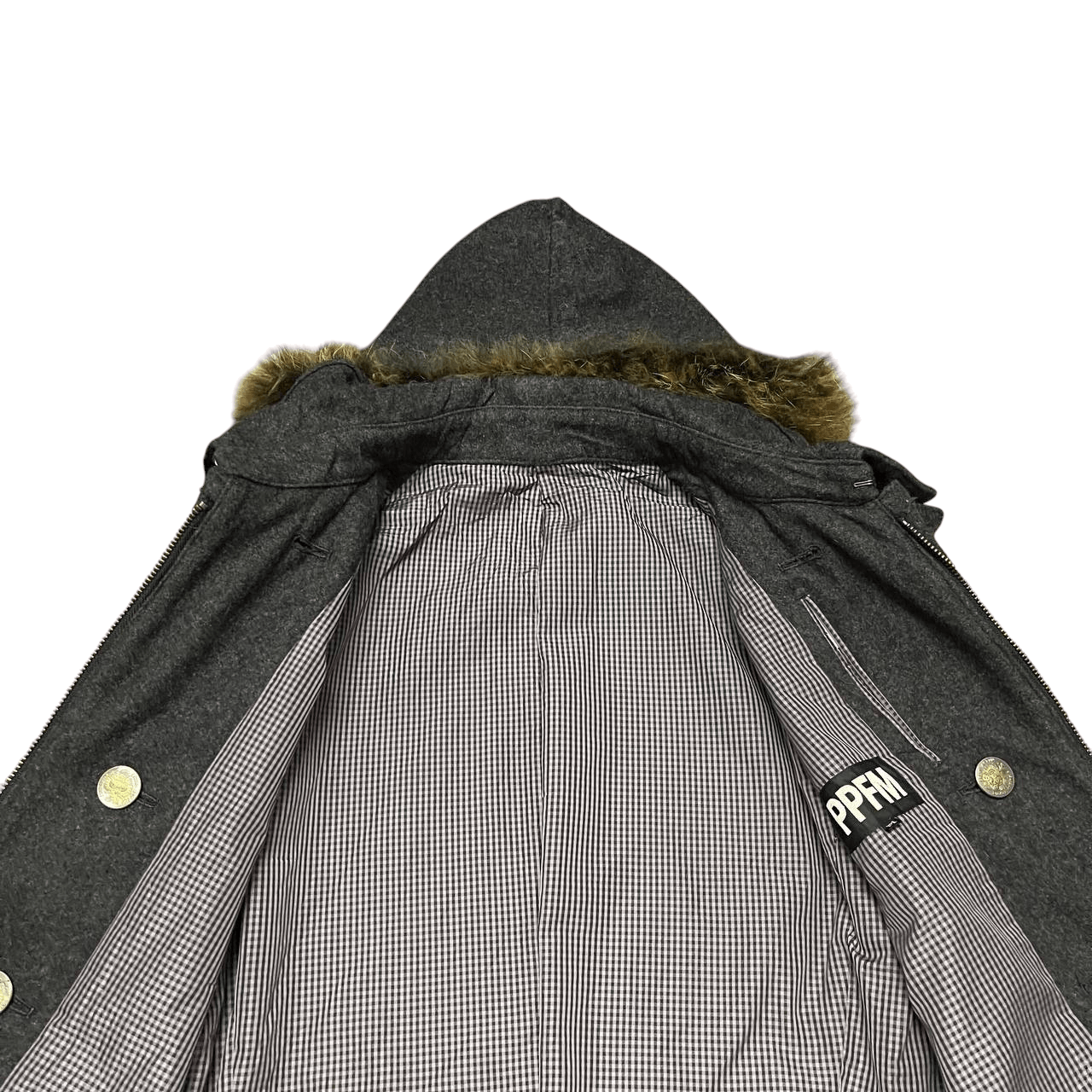 Vintage PPFM Raccoon Fur Wool Hooded Jacket lgb hysterics