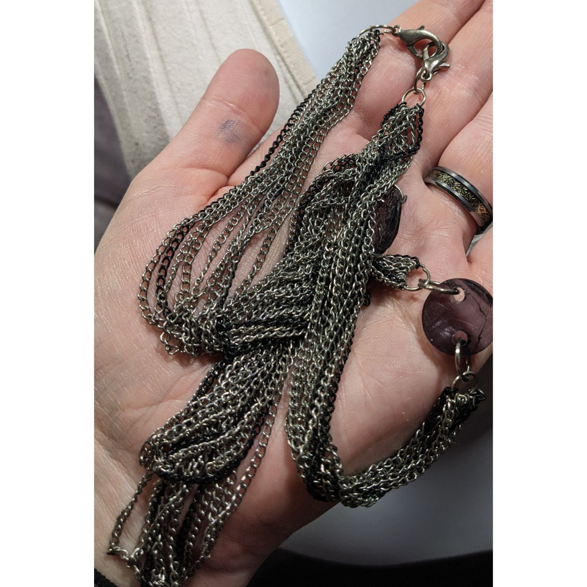 Other Chic Multilayer Chain Necklace Silver Tone With Muted Purple Size ONE SIZE - 5 Thumbnail