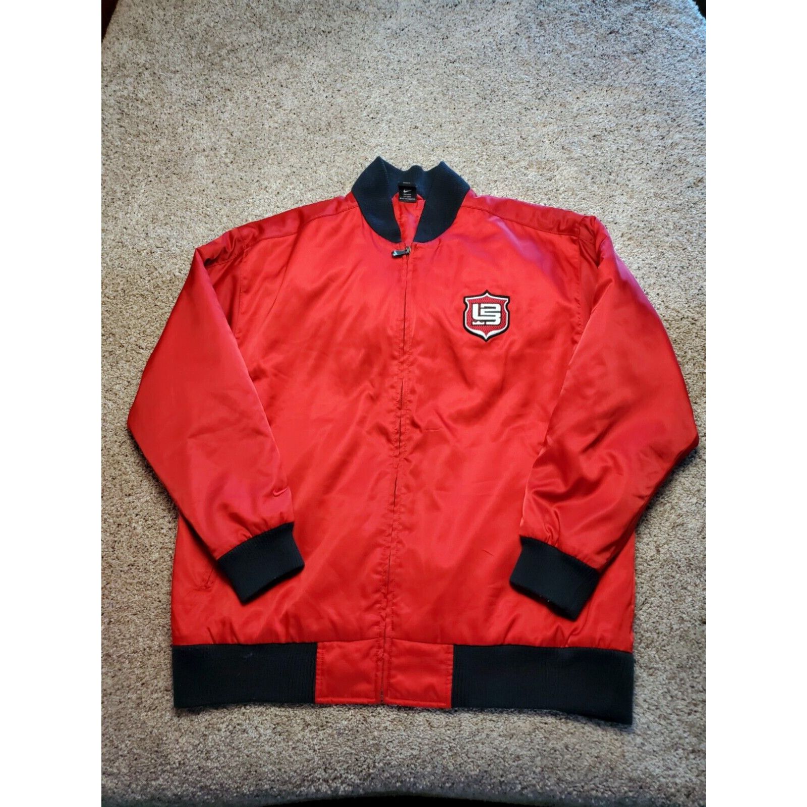 image of Vintage Nike Lebron Bomber Jacket XL Mens Red Full Zip Satin Lion Head Y2K in White