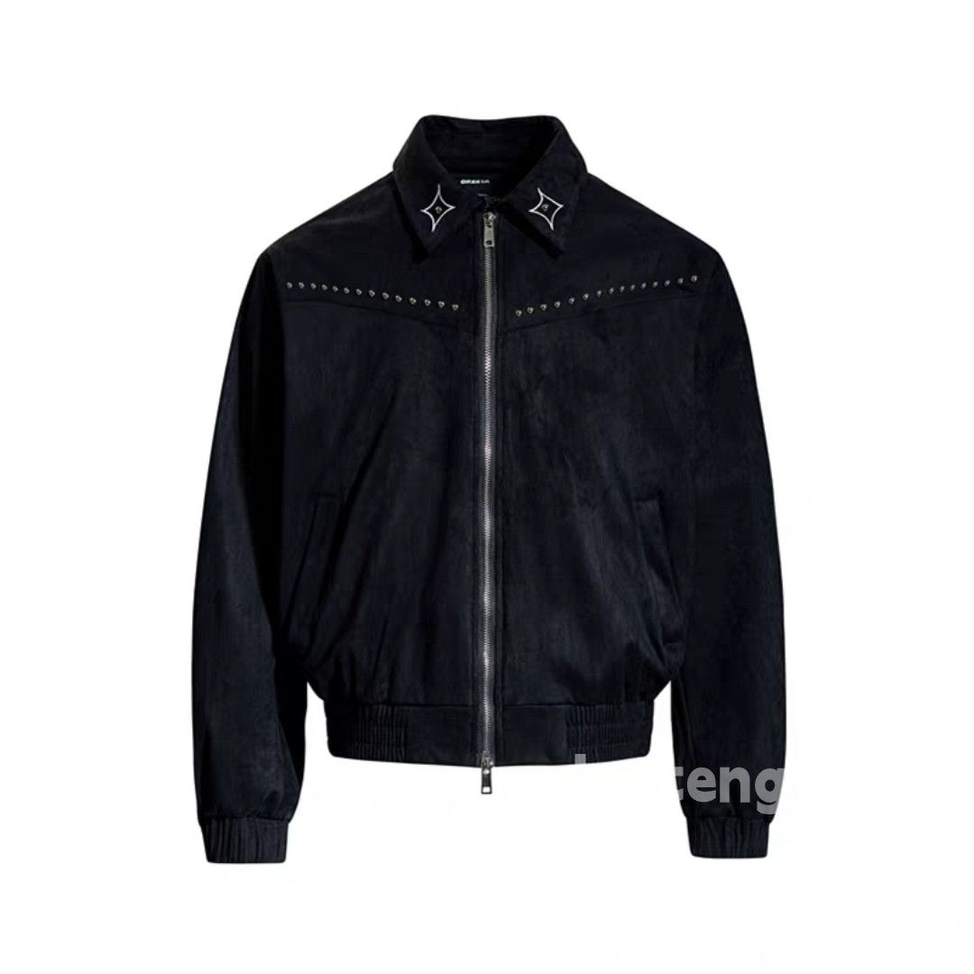 Utility bomber hiphop yuppie rivet patchwork jacket