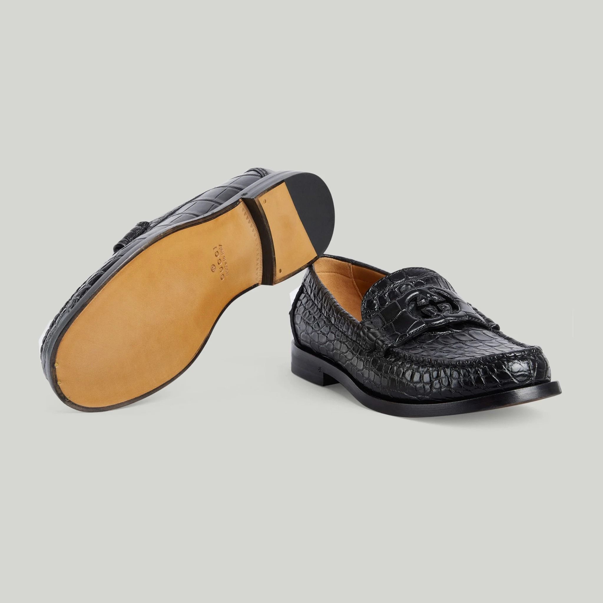Gucci o1s1wg110425 Men's Alligator Loafers in Black Size US 12.5 / EU 45-46 - 6 Thumbnail