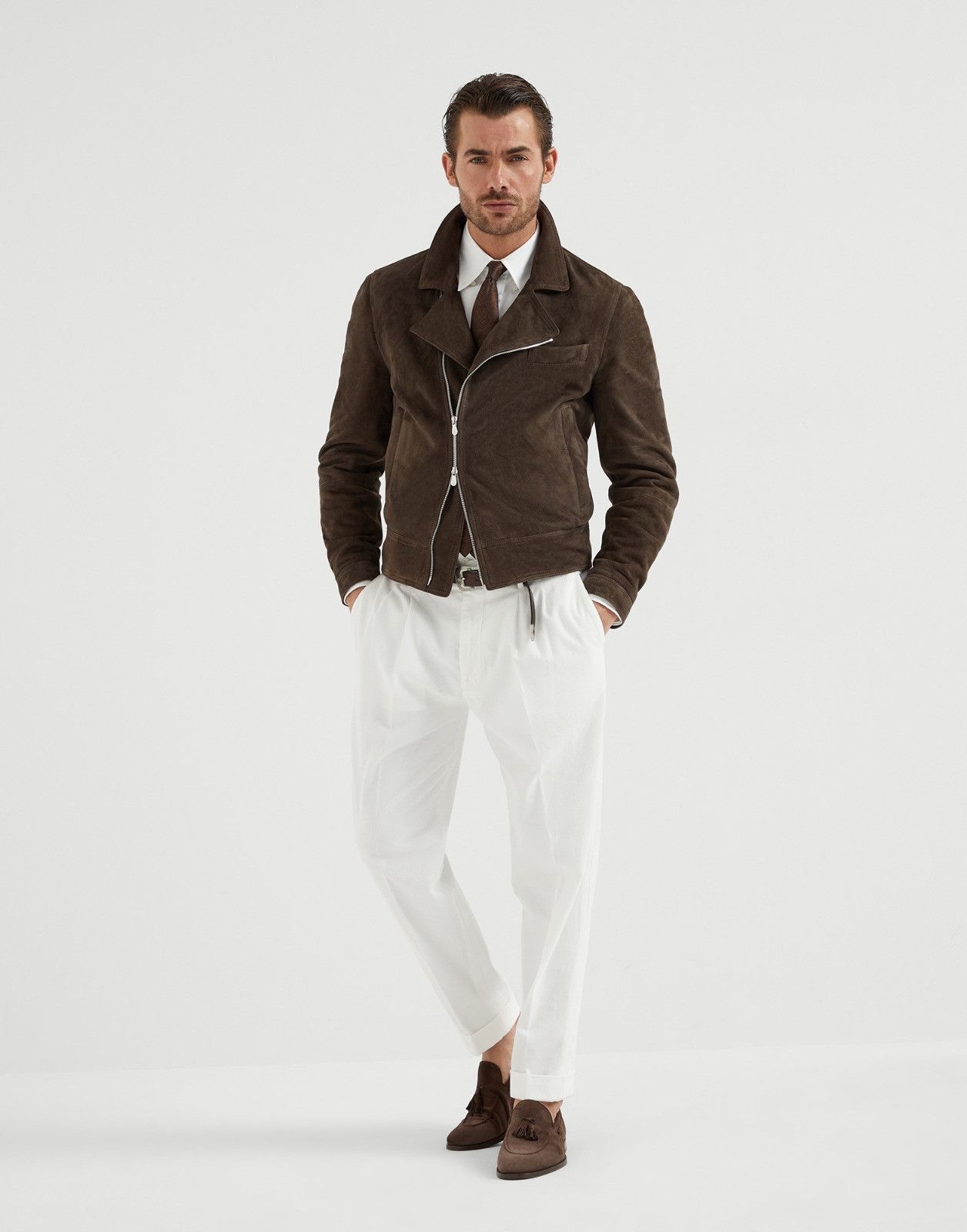 Brunello Cucinelli o1la1rc1a0326 Pressed-Crease Cotton Trousers in White Size US 30 / EU 46 - 2 Thumbnail