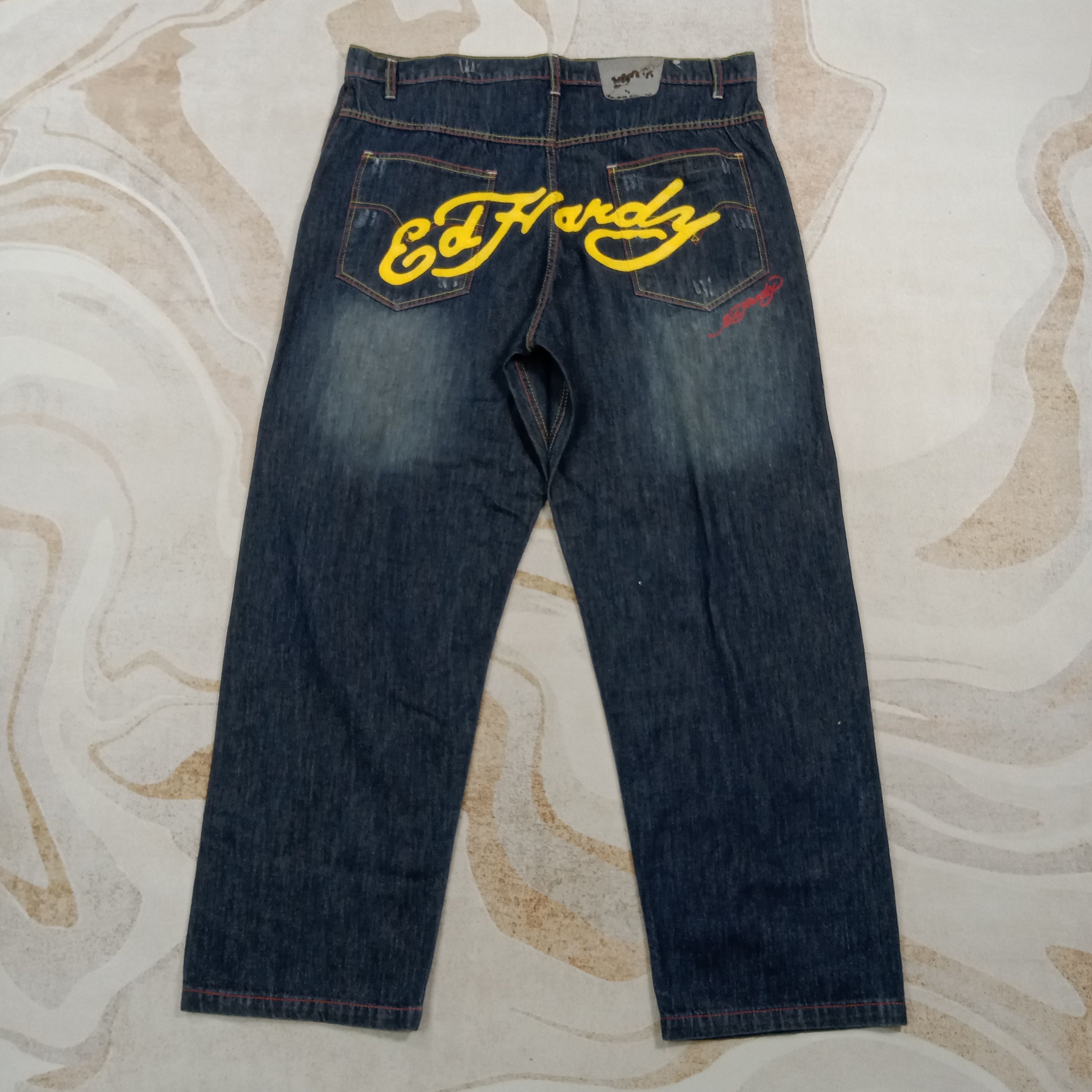 Ed Hardy Embroidery Skull Art Baggy Denim Jeans C272N18