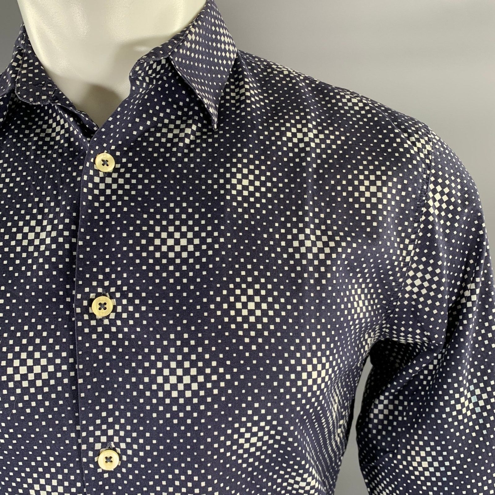 Paul Smith PS by PAUL SMITH S Navy White Gradient Cutaway L/S Shirt Size US S / EU 44-46 / 1 - 2 Thumbnail