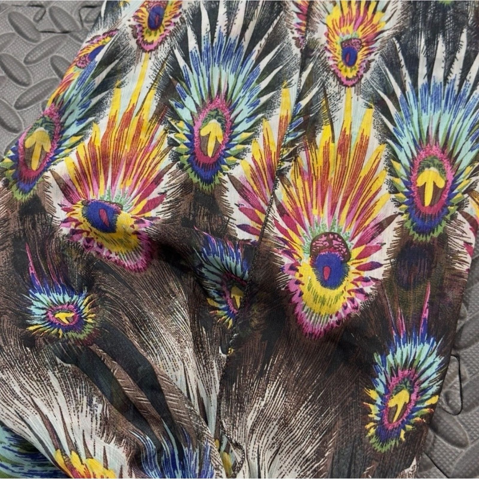 Other Peacock Feather Print Scarf Beach vacation Vintage Y2K Size ONE SIZE - 5 Thumbnail