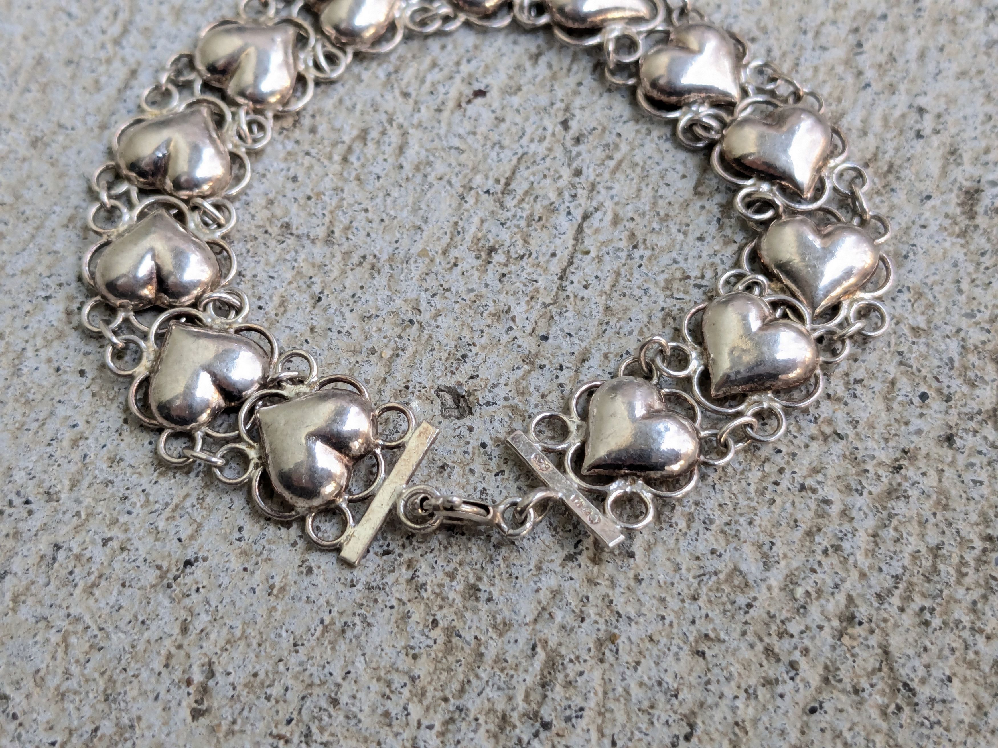 Vintage Vintage Sterling Silver Bracelet 7" Heart Link Chain Size ONE SIZE - 6 Thumbnail