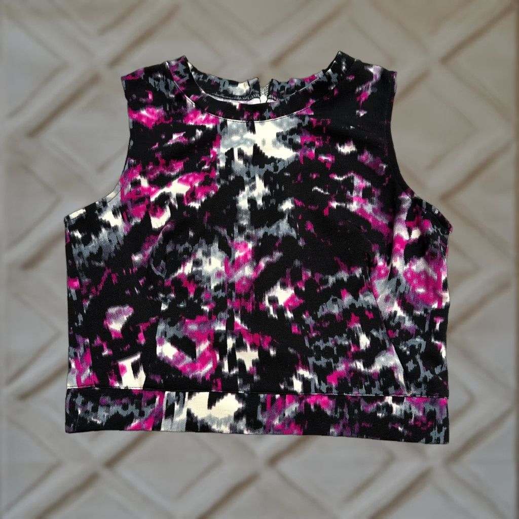 AQUA Aqua Colorblock Cropped Top Womens Small Multicolor Sleeveless Zip Shirt Tank Size S / US 4 / IT 40 - 1 Thumbnail