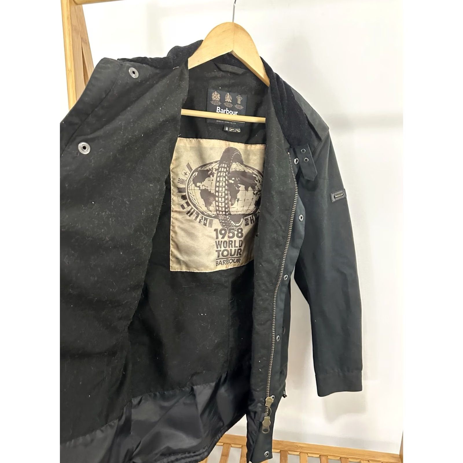 Barbour Barbour World Tour Saxony Wax Cotton Black Jacket M Motorcycle Jacket Mens Size US M / EU 48-50 / 2 - 5 Thumbnail