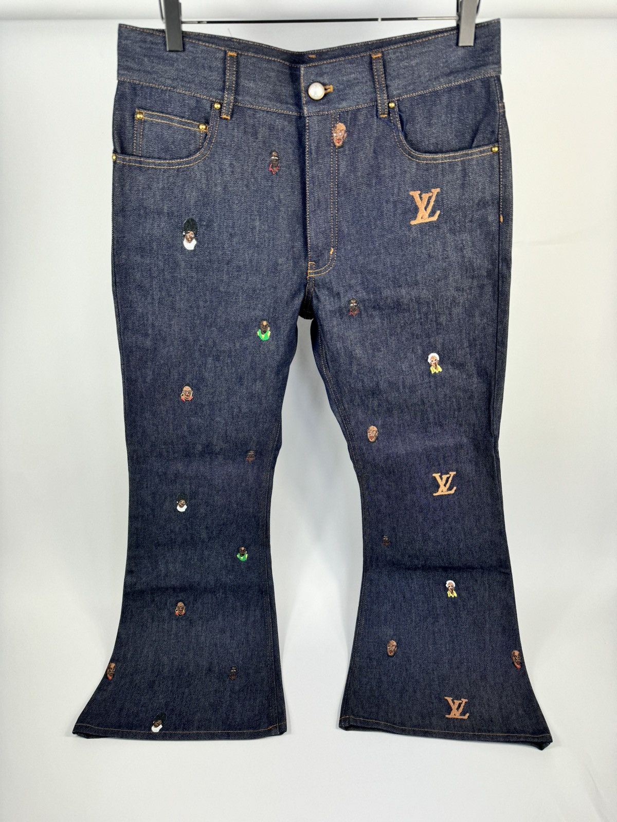 image of Louis Vuitton x Pharrell Henry Taylor Embroidered Bootcut Jeans Hqd85El in Blue, Men's (Size 32)