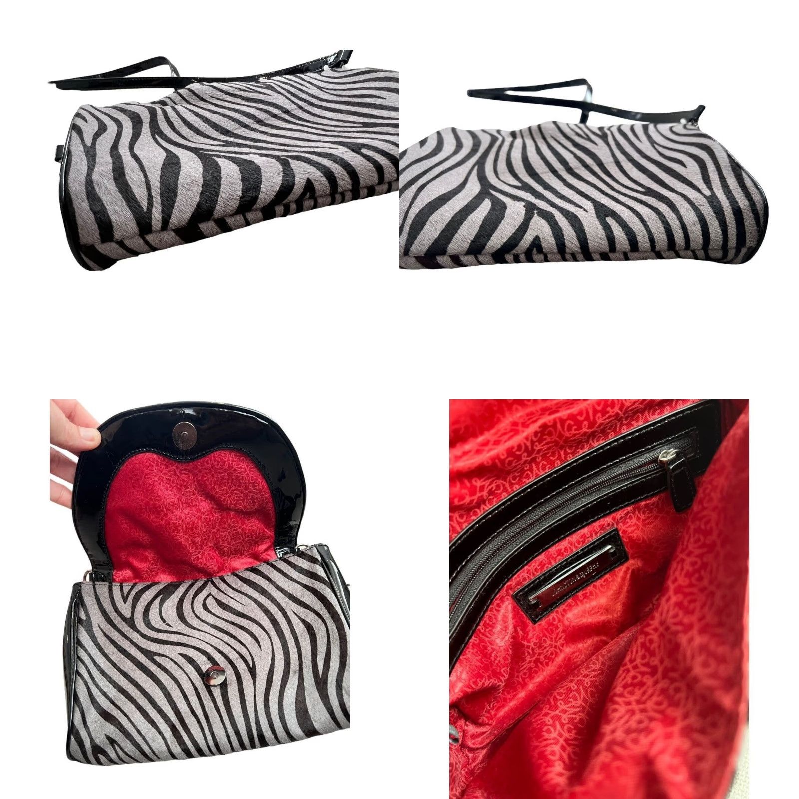 Johnston & Murphy Johnston & Murphy Zebra Pony Hair Patent Leather Shoulder Bag Clutch Handbag Multicolor Zebra Print Women Small 24" Strap Size ONE SIZE - 8 Thumbnail