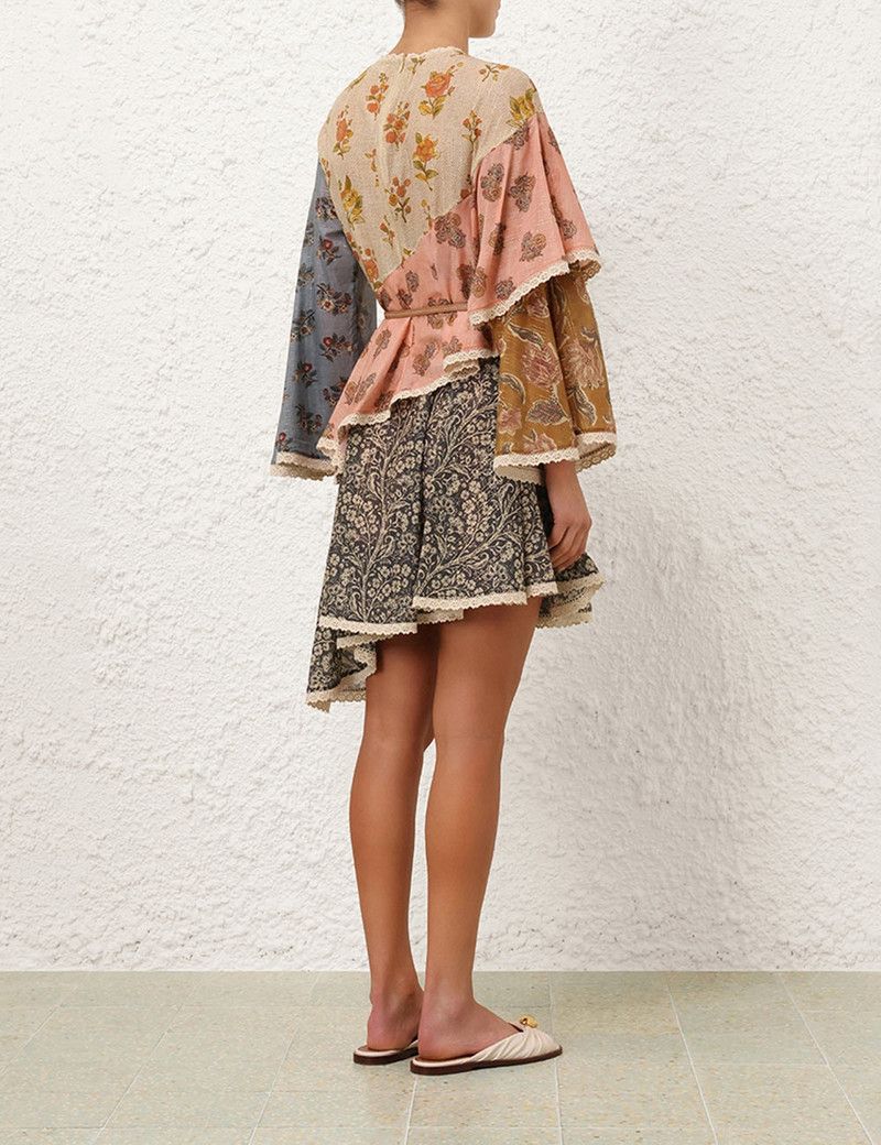 Zimmermann oc11z0226 Tallow Asymmetric Mini Dress In Multicolor Size L / US 10 / IT 46 - 4 Thumbnail