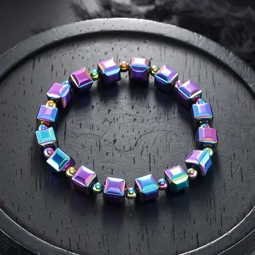 Jewelry Iridescent Cube Beaded Stretch Bracelet, Colorful Jewelry Size ONE SIZE - 1 Thumbnail