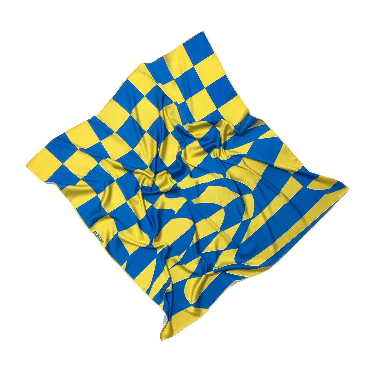 Japanese Brand 🧿checkered Ukrainian motif silky scarf blue/yellow Size ONE SIZE - 1 Thumbnail