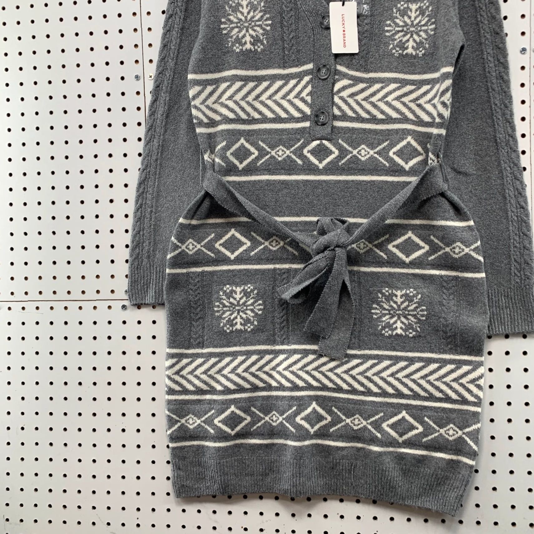 Lucky Brand Lucky Brand Sweater Dress Women's L Gray Knit Belted Nordic Fair Isle NWT Size L / US 10 / IT 46 - 6 Thumbnail