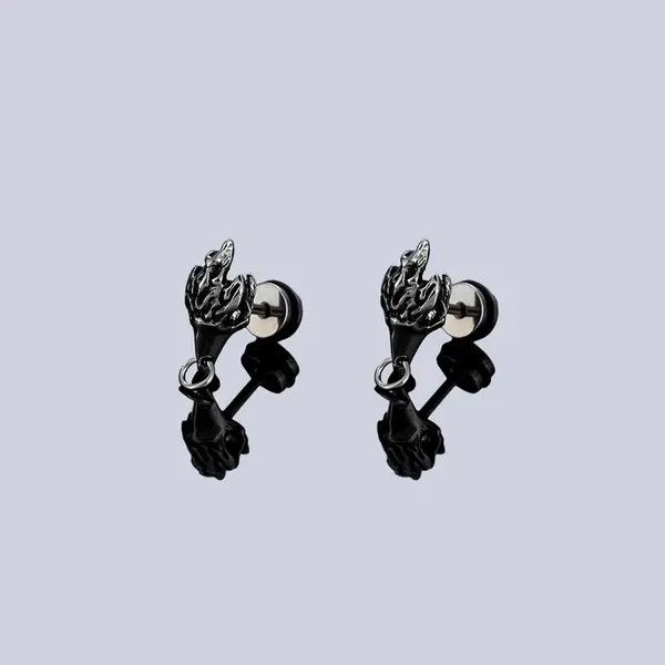 Jewelry Silver Flame Stud Earrings, Men's Gothic Accessories Size ONE SIZE - 4 Thumbnail