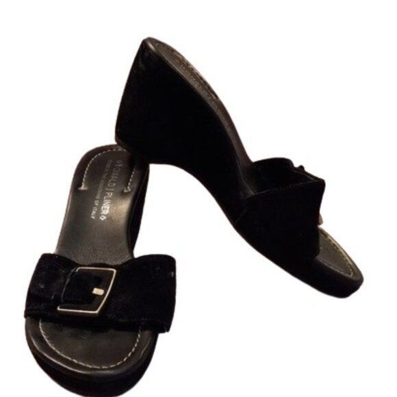 Donald Pliner Donald J Pliner 9 M Womens Wedge Sandals Black Leather Suede Size US 9 / IT 39 - 1 Thumbnail