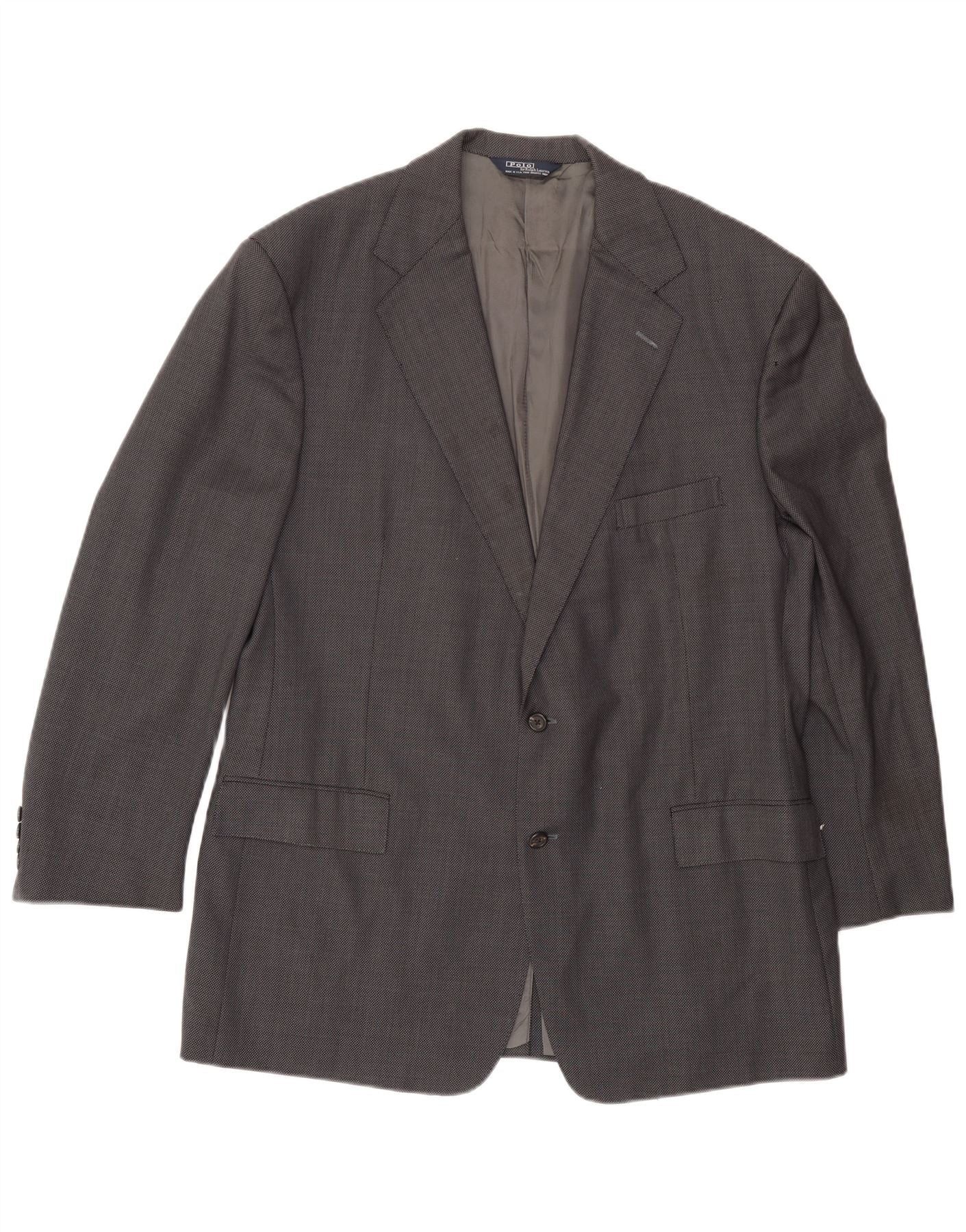 Polo Ralph Lauren Mens 2 Button Blazer Jacket UK 40 Large Navy Blue Spotted Size US XL / EU 56 / 4 - 1 Thumbnail