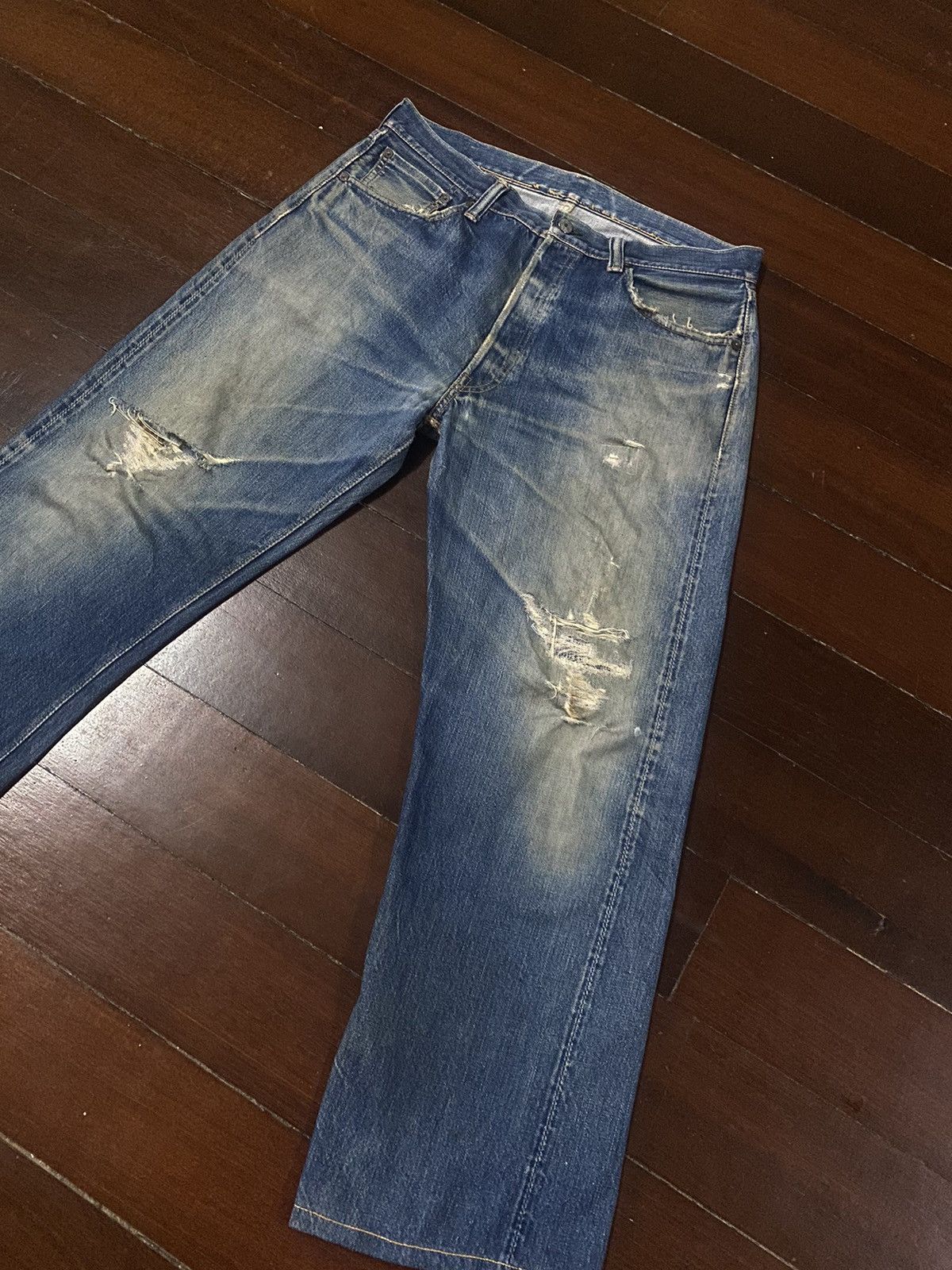 Vintage FIRE 🔥 VINTAGE 90s WAREHOUSE V STITCH DISTRESSED REWORK JEAN Size US 36 / EU 52 - 5 Thumbnail