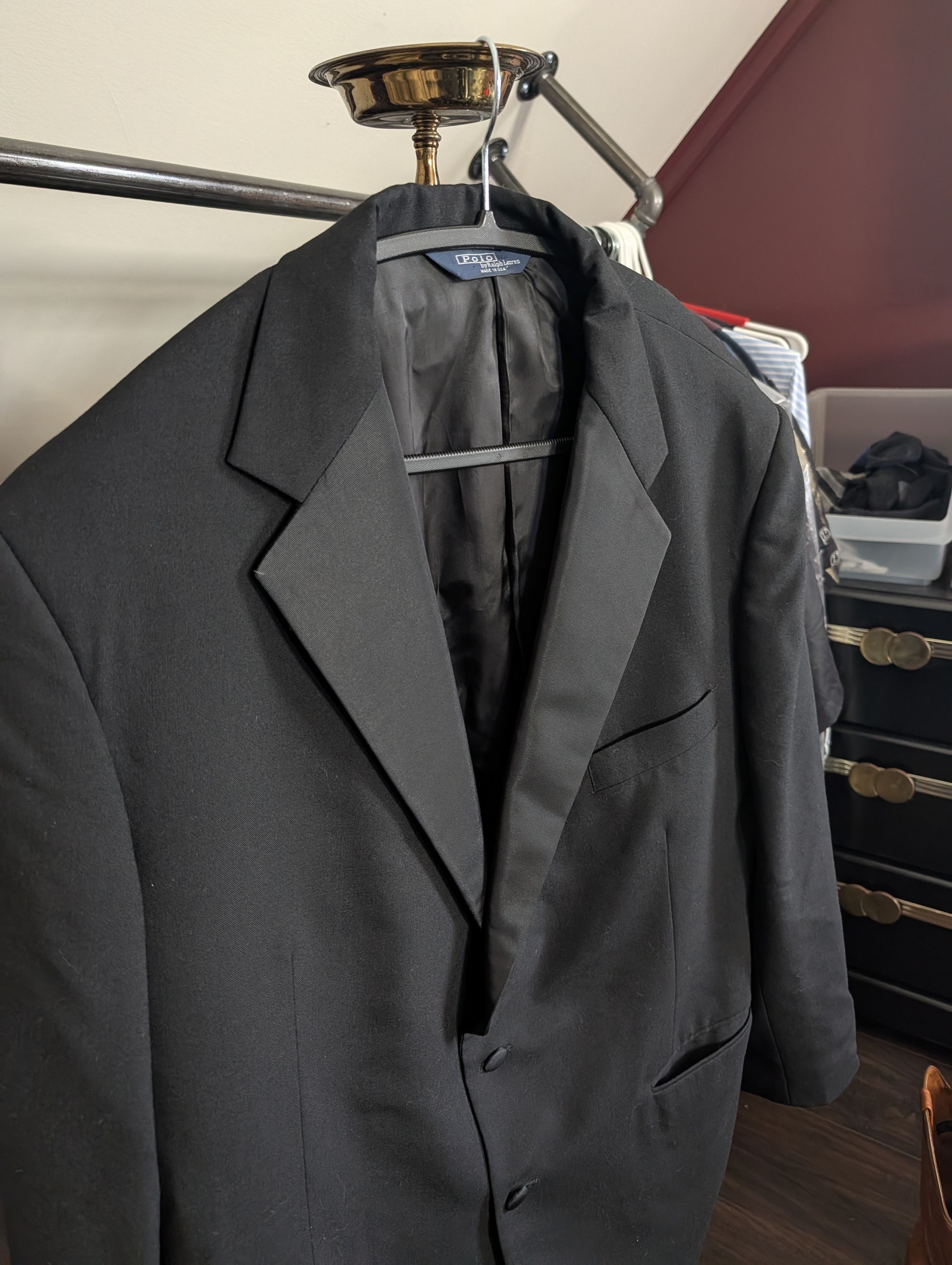 Polo Ralph Lauren Polo VTG MiUSA Black Satin Lapel Tuxedo Jacket 46R Size 46R - 2 Thumbnail