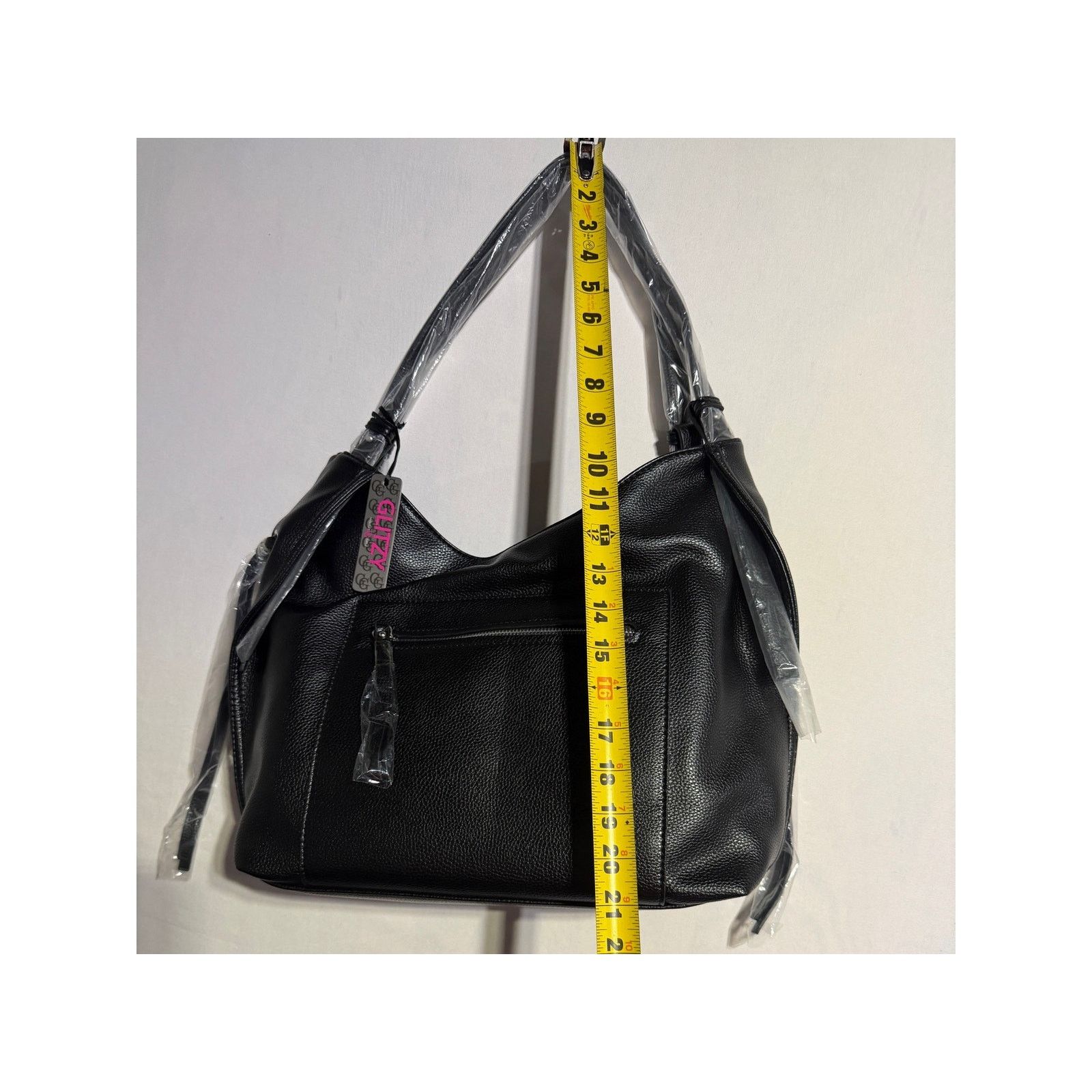 Unowned Glitzy Large Black Faux Leather Hobo Shoulder Bag Slouchy Size ONE SIZE - 4 Thumbnail