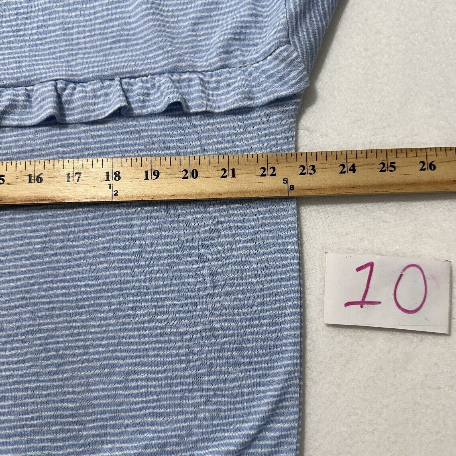 Loft LOFT Large Blue White Striped Long Sleeve Ruffle T Shirt Size L / US 10 / IT 46 - 8 Thumbnail