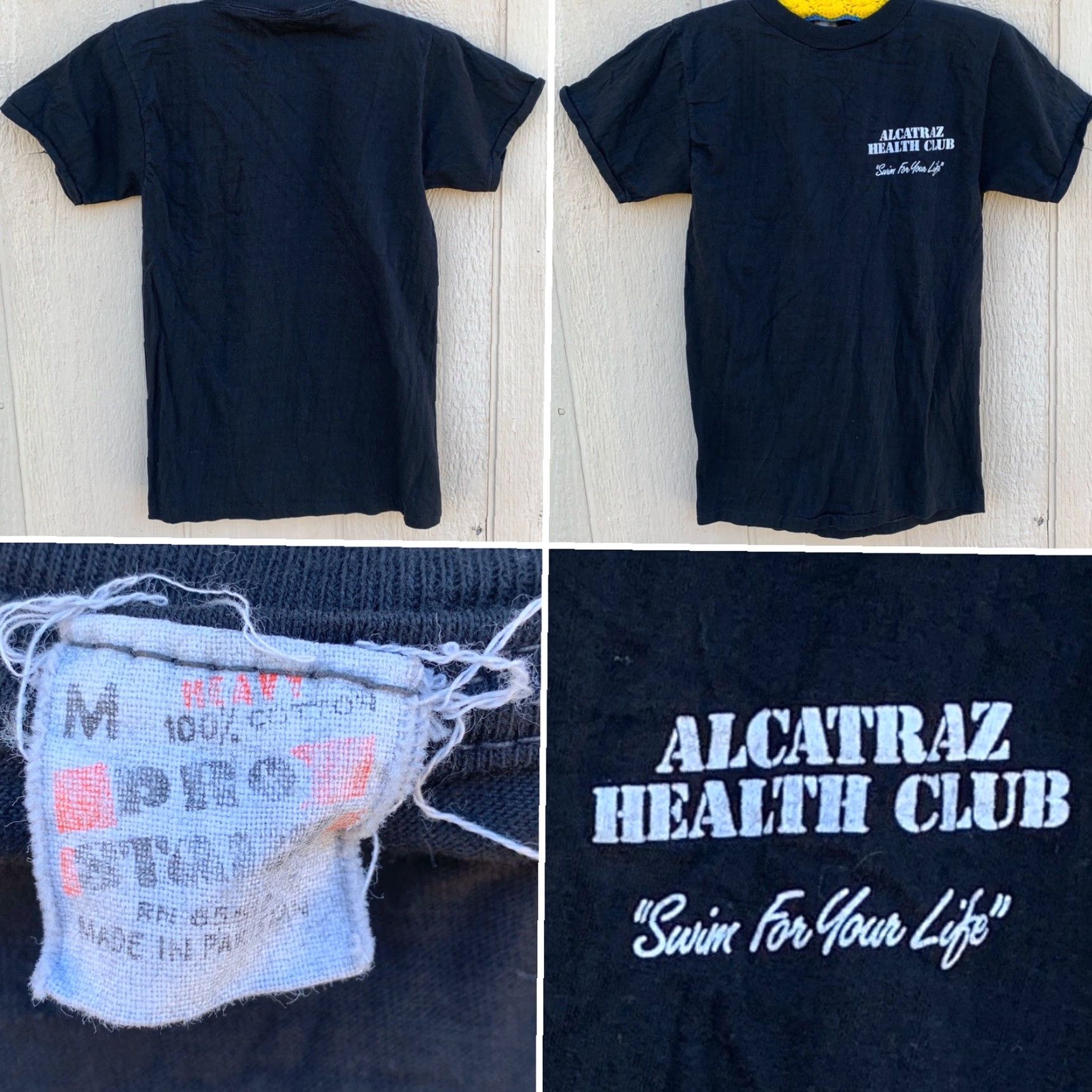Vintage VINTAGE Pro Stars Alcatraz Health Club Swim For Your Life T Shirt M Unisex Short Sleeve Graphic Tee 1980s Black 100% Cotton Size US M / EU 48-50 / 2 - 4 Thumbnail