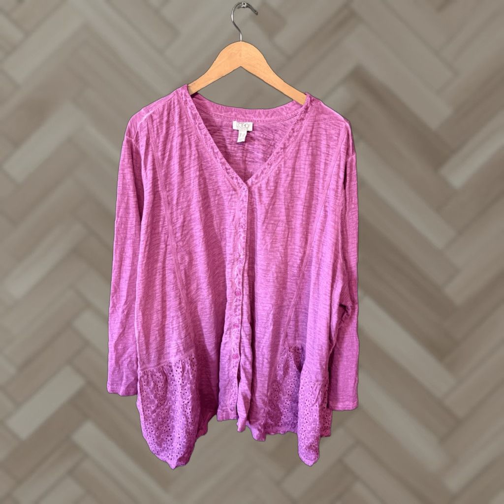 Vintage LOGO by Lori Goldstein Womens Plus Size Purple Long Sleeve Button-Up Shirt 5X Size XXL / US 16-18 / IT 52-54 - 1 Thumbnail
