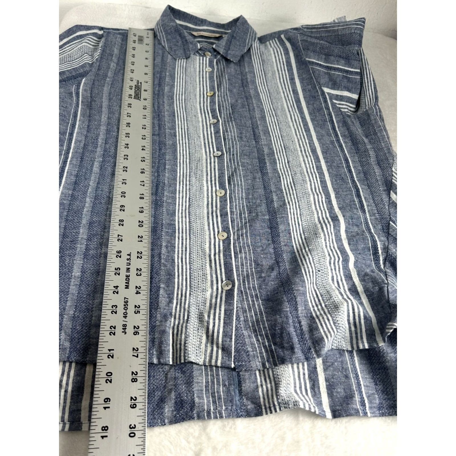 Soft Surroundings Soft Surroundings Blue Striped Linen Cotton Button-Down Tunic Shirt Plus 1X NWOT Ladies Casual 3/4 Sleeve High-Low Hem Size 1X Blue/White Shirt Size XL / US 12-14 / IT 48-50 - 8 Thumbnail