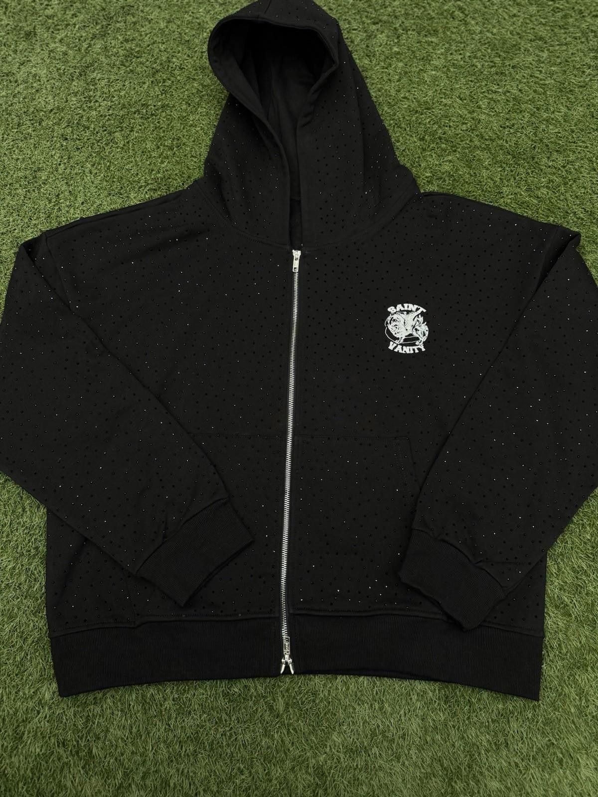 Size M - Saint Vanity Hoodie Black Rhinestone Zip Up