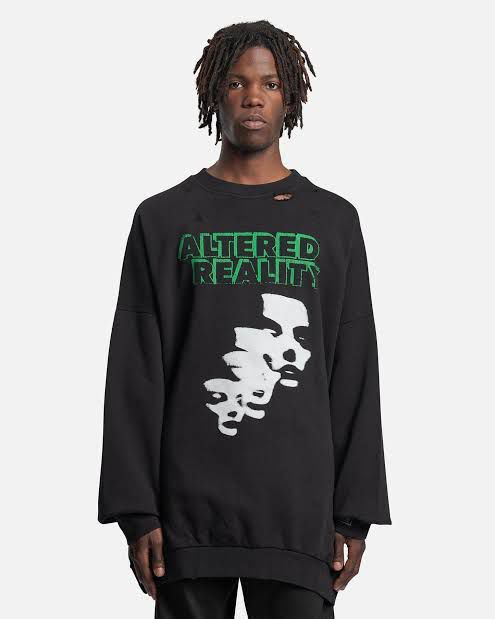 Raf Simons CC000021 Altered Reality Destroyed Crewneck Sweatshirt Black Size US M / EU 48-50 / 2 - 1 Thumbnail