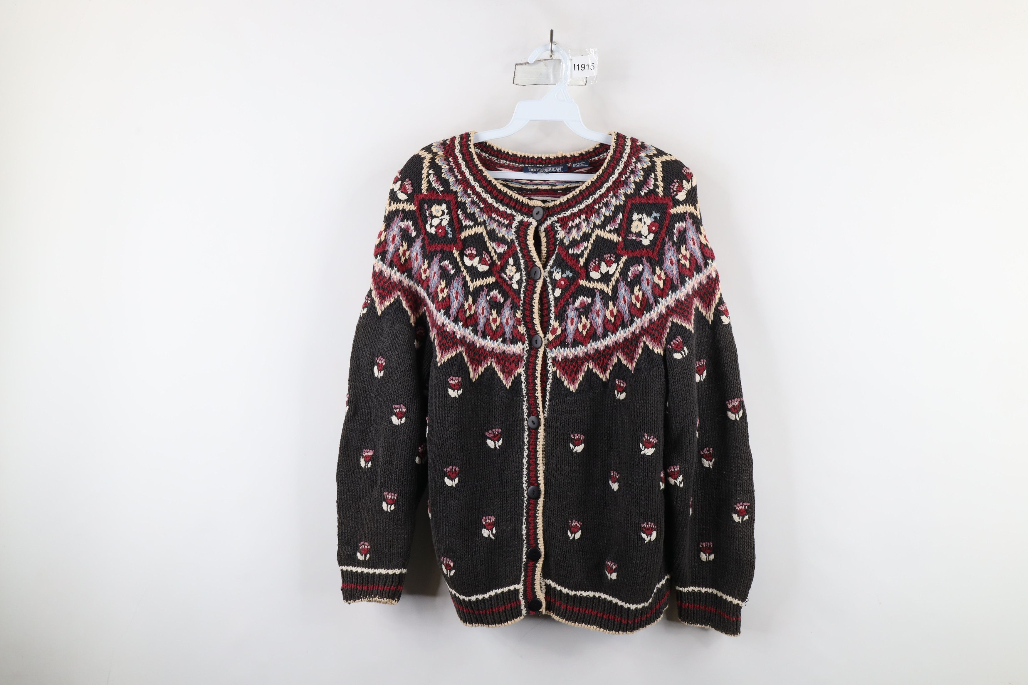 Vintage Vintage 90s Farmhouse Flower Fair Isle Knit Cardigan Sweater Size M / US 6-8 / IT 42-44 - 1 Thumbnail