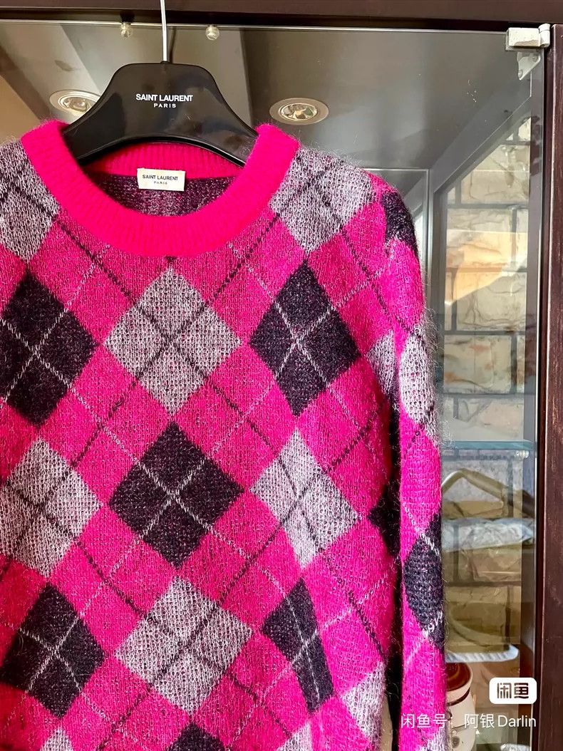 Saint Laurent Paris Saint Laurent Paris Pink rhombic wool sweater Size US S / EU 44-46 / 1 - 2 Thumbnail
