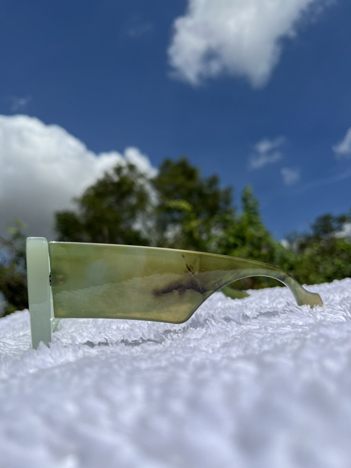 Vintage Thick Frame Marble Pastel Green Trasparent Lens Sunglasses Size ONE SIZE - 5 Thumbnail