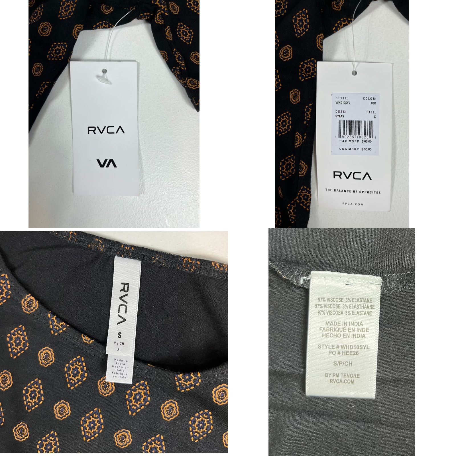 RVCA NWT RVCA Women’s Sylas Dress Short Sleeve Foulard Print Sz S Black Jersey Knit A-Line Casual Womens Size 28" / US 6 / IT 42 - 9 Thumbnail