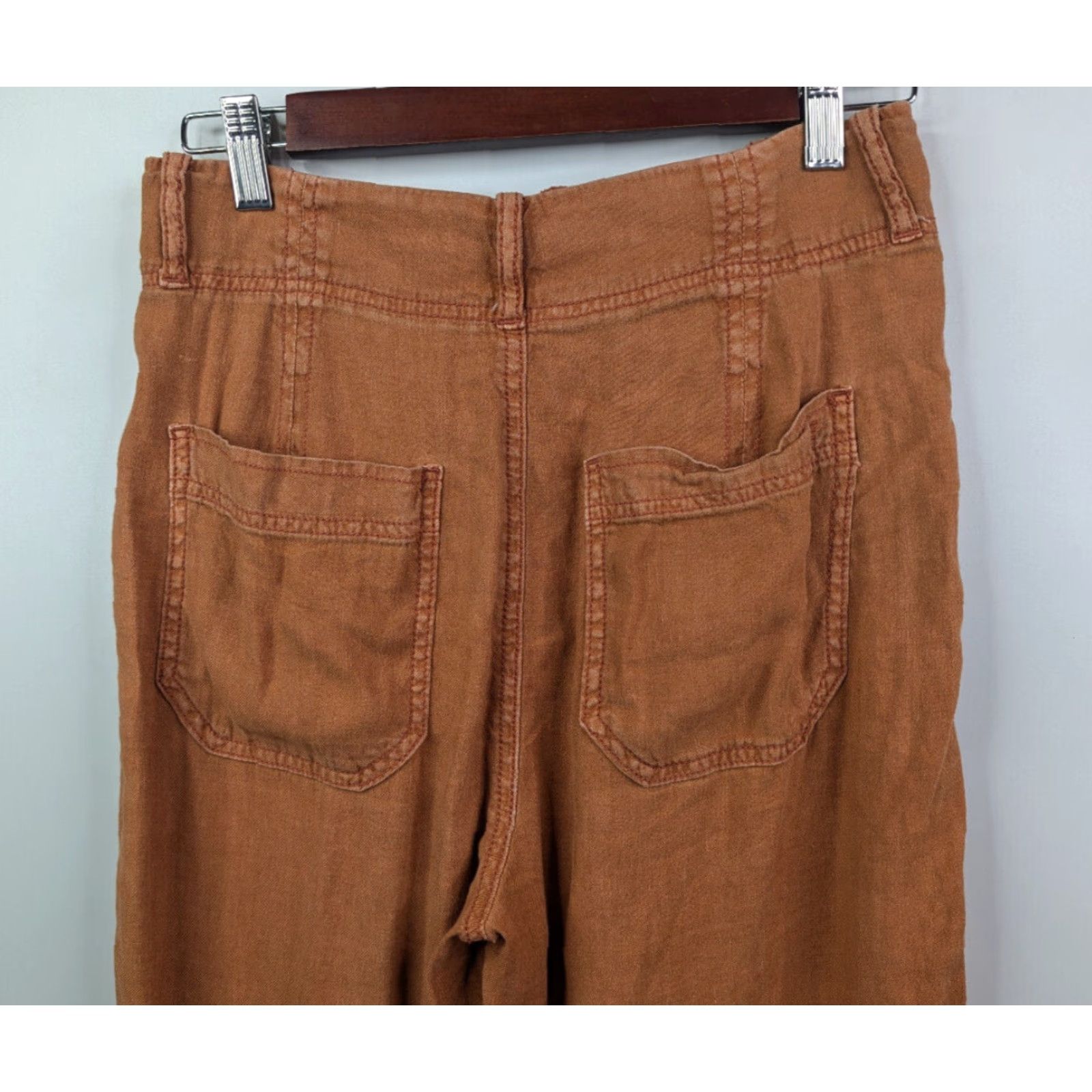 Vintage American Eagle Pants Wide-Leg Cropped Linen Women's 8 Orange Festival Boho Casual Travel Size 30" / US 8 / IT 44 - 5 Thumbnail