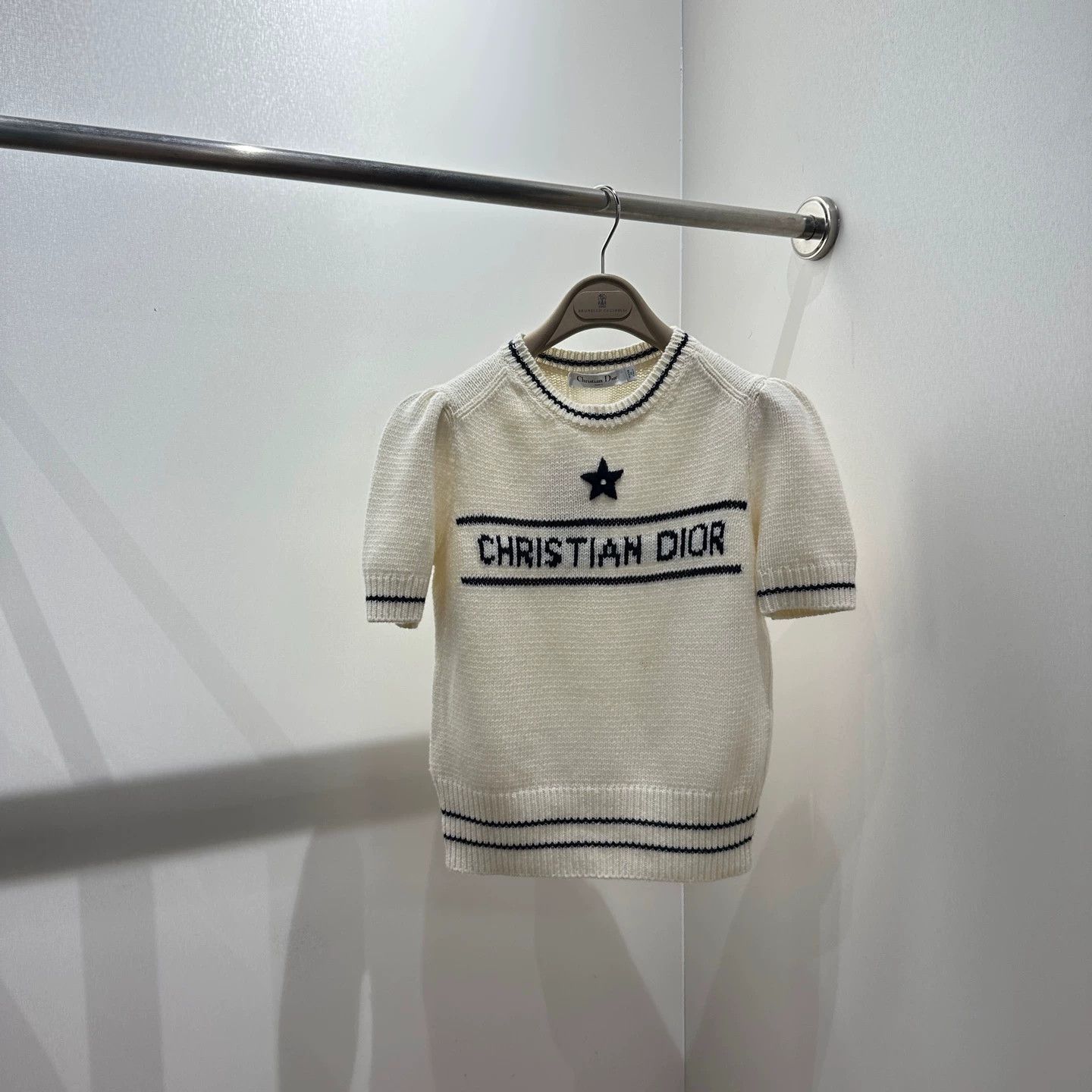 Christian Dior Monsieur Dior apr474 star slogan knit short tee 36 wool Size XS / US 0-2 / IT 36-38 - 1 Thumbnail
