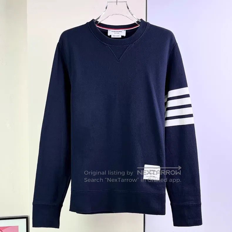 Thom Browne Thom Browne Classic Four Stripe Navy Blue Round Neck Sweat Size US L / EU 52-54 / 3 - 1 Thumbnail