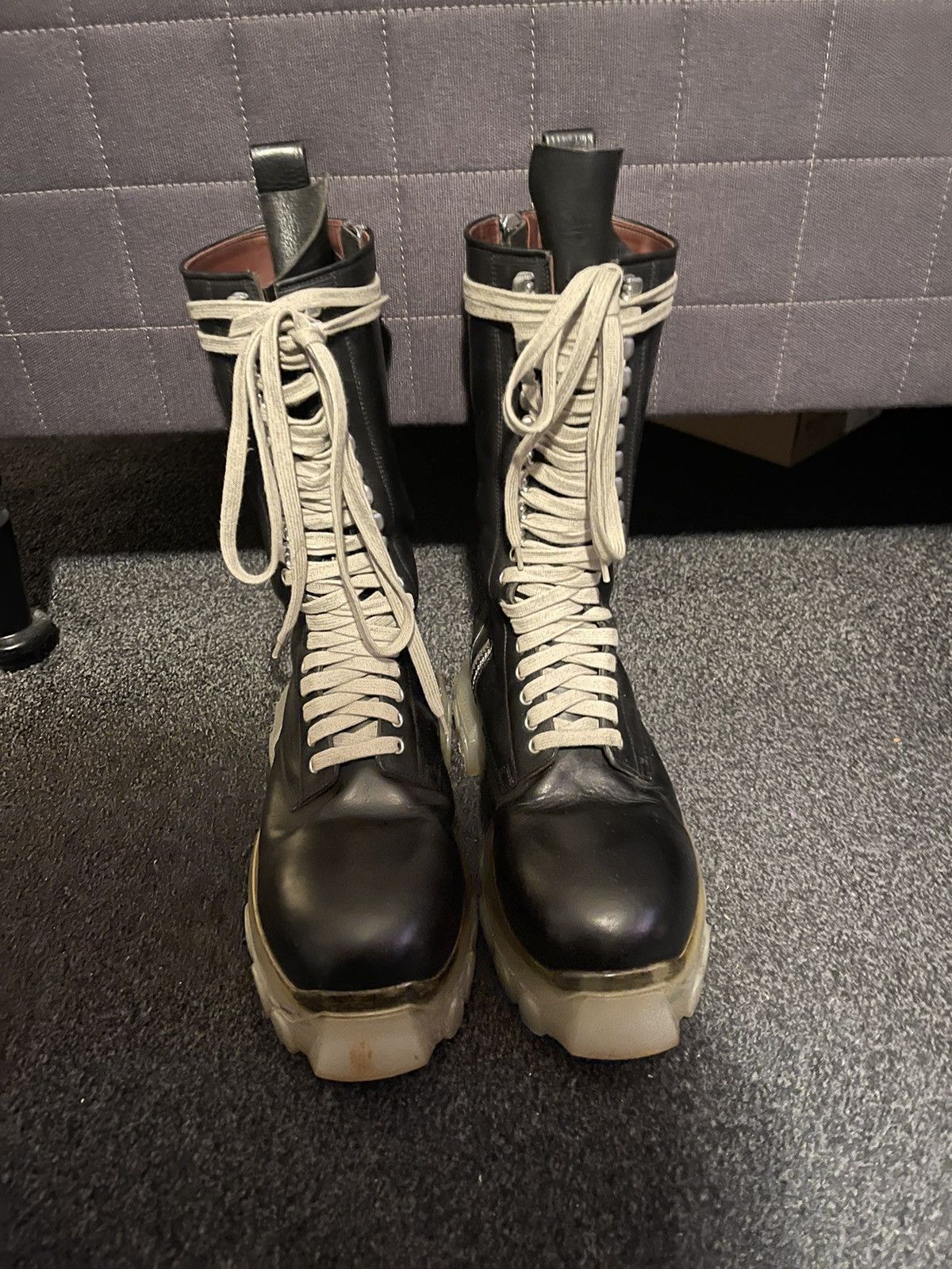image of Rick Owens Bozo Tractor Combat Boots in Black, Men's (Size 9)
