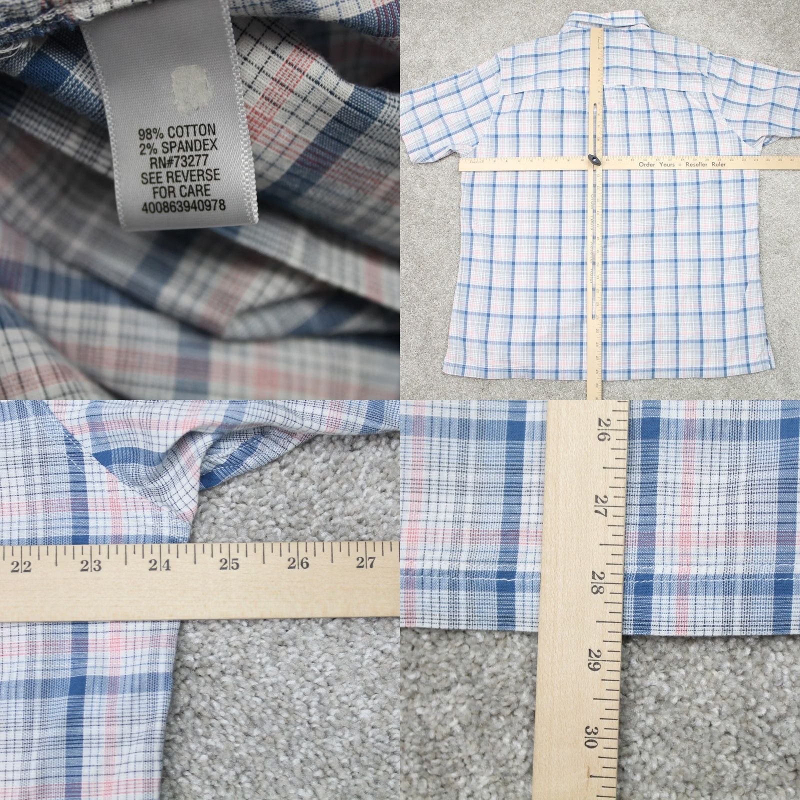 Croft & Barrow Croft & Barrow Shirt Mens Large Blue/Pink/White Quick-Dry Cotton Stretch S/S Plaid Button-Up Casual/Workwear Size US L / EU 52-54 / 3 - 8 Thumbnail