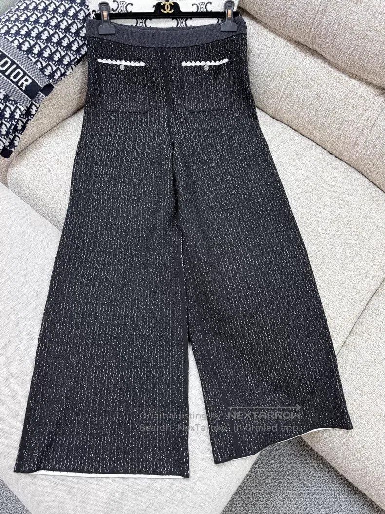 Chanel Chanel Knitted wide-leg trousers with two pockets on white Size 26" / US 2 / IT 38 - 3 Thumbnail