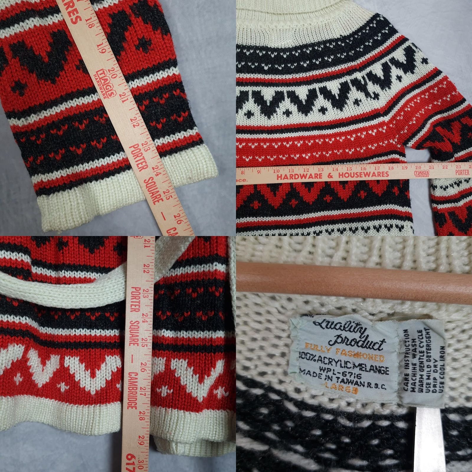 Vintage VINTAGE Cardigan Sweater Womens Large Belted Nordic Heart Collared 80s Fair Isle Knit Red Cream Size L / US 10 / IT 46 - 11 Thumbnail