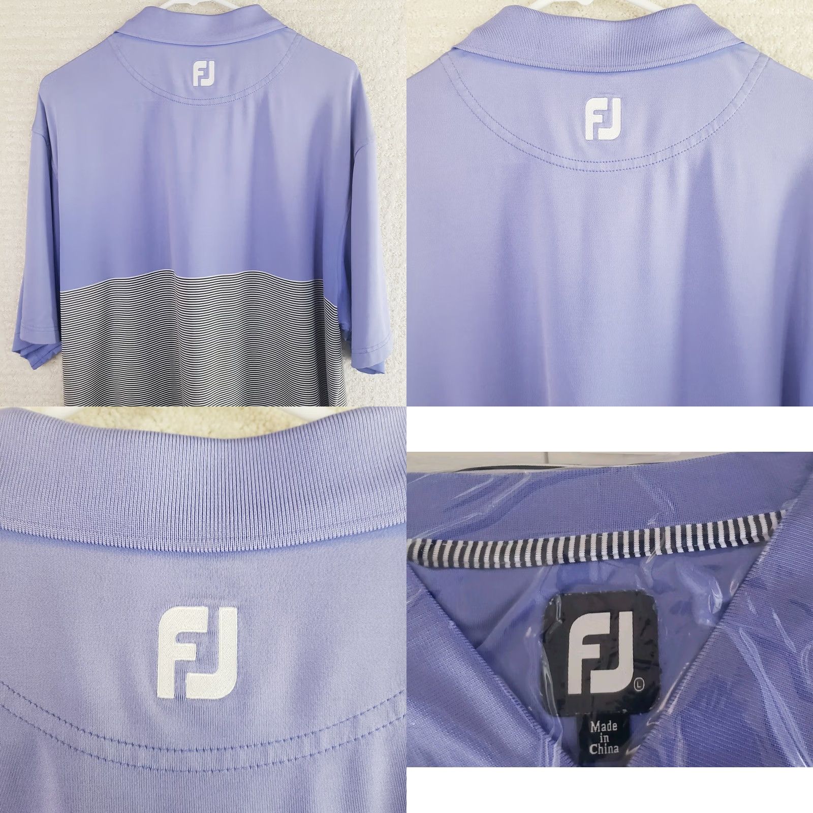 Footjoy FootJoy Polo Shirt Mens L Purple & Gray Striped Golf Performance Stretch Shirt Size US L / EU 52-54 / 3 - 8 Thumbnail