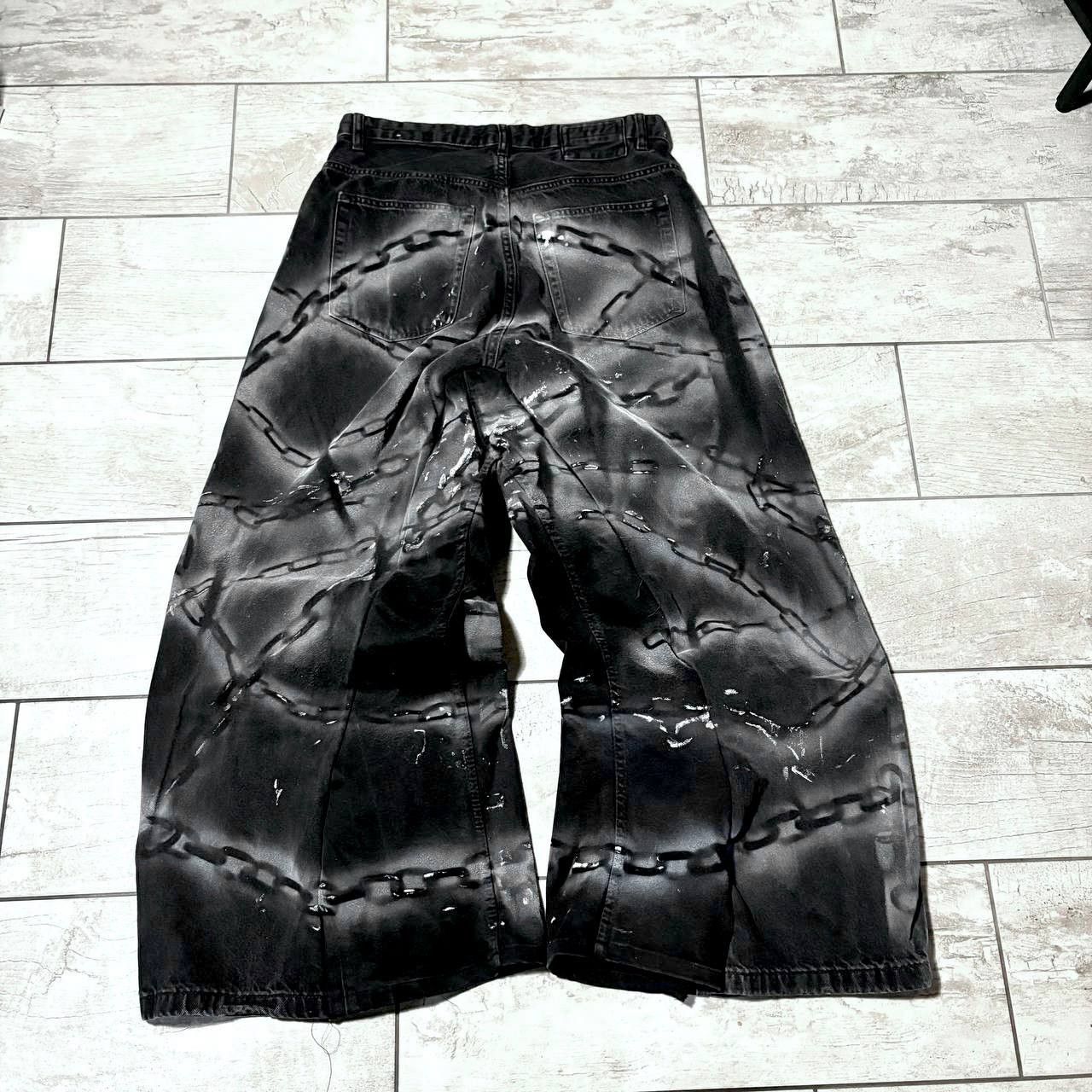 Japanese Brand Black Wide jeans with Chains Handmade Baggy Y2K Streetwear Size US 36 / EU 52 - 3 Thumbnail