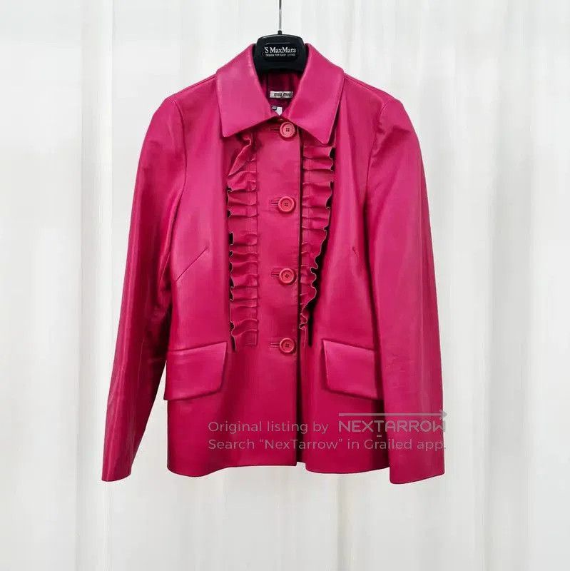 Miu Miu Miu Miu Pink Leather Logo Jacket for Women . Size XS / US 0-2 / IT 36-38 - 1 Thumbnail
